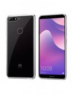 Carcasa TPU transparente Huawei Y7 (2018) / Honor 7C borde metalizado plata