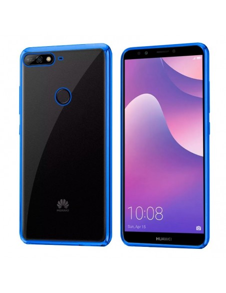 Carcasa TPU transparente Huawei Y7 (2018) / Honor 7C borde metalizado azul