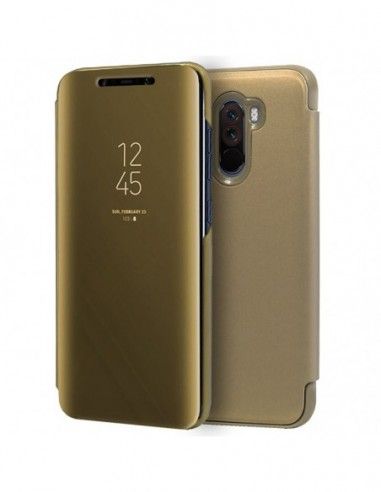 Funda libro soporte Xiaomi Pocophone F1 Clear View dorada