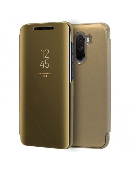 Funda libro soporte Xiaomi Pocophone F1 Clear View dorada