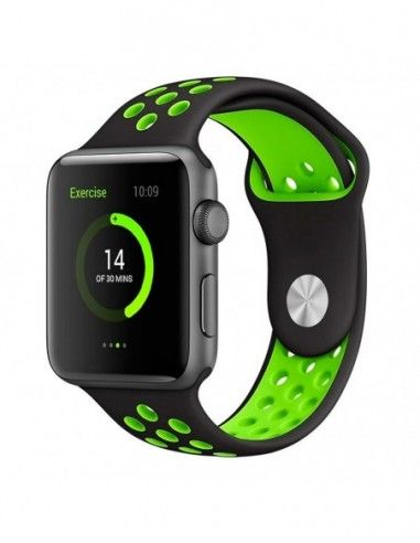 Correa Apple Watch Series 1 / 2 / 3 / 4 / 5 / 6 / SE (42 - 44 mm) deportiva negra y verde