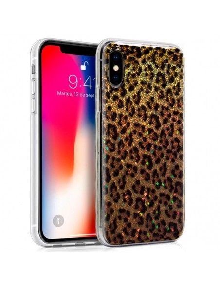 Carcasa TPU purpurina iPhone X / iPhone XS Glitter diseño Leopardo