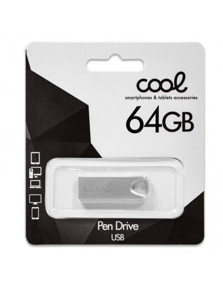 Pendrive memoria USB 64 GB 2.0 COOL Metal KEY plata