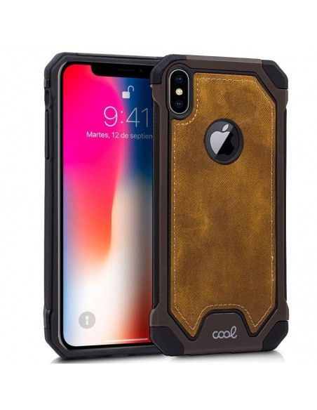 Carcasa reforzada TPU iPhone XS Max tela marrón