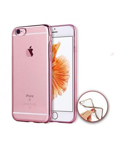 Carcasa TPU iPhone 6 Plus / 6s Plus transparente borde metalizado rosa