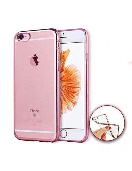 Carcasa TPU iPhone 6 Plus / 6s Plus transparente borde metalizado rosa