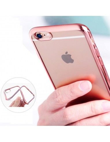 Carcasa TPU iPhone 6 Plus / 6s Plus transparente borde metalizado rosa