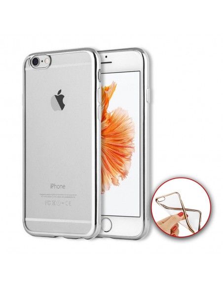 Carcasa TPU iPhone 6 Plus / 6s Plus transparente borde metalizado plata