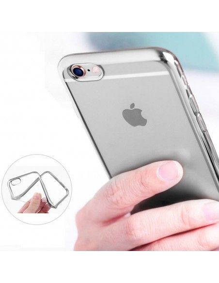 Carcasa TPU iPhone 6 Plus / 6s Plus transparente borde metalizado plata