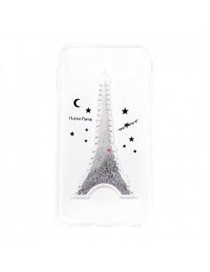 Carcasa TPU agua purpurina iPhone 6 Plus / 6s Plus diseño I Love Paris plateada