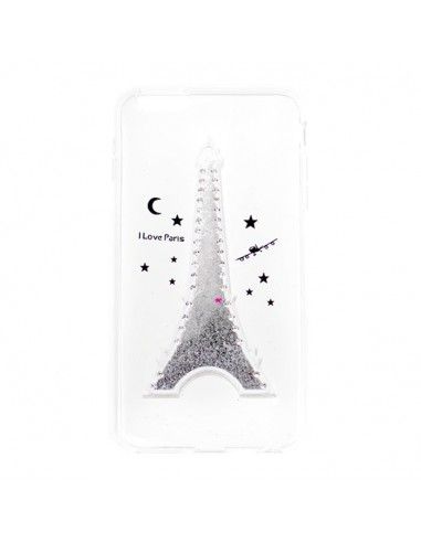 Carcasa TPU agua purpurina iPhone 6 Plus / 6s Plus diseño I Love Paris plateada