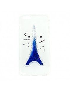 Carcasa TPU agua purpurina iPhone 6 Plus / 6s Plus diseño I Love Paris azul