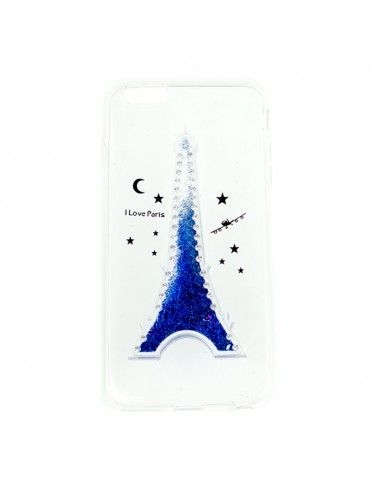 Carcasa TPU agua purpurina iPhone 6 Plus / 6s Plus diseño I Love Paris azul