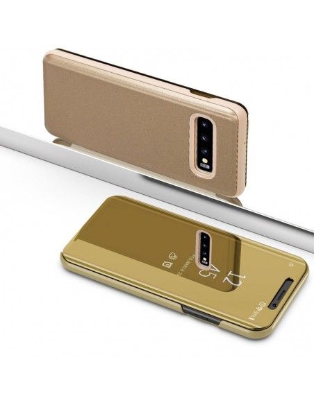 Funda libro soporte Samsung G973 Galaxy S10 Clear View dorada
