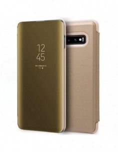 Funda libro soporte Samsung G973 Galaxy S10 Clear View dorada