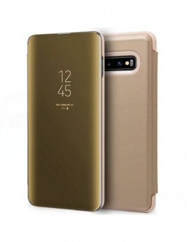 Funda libro soporte Samsung G973 Galaxy S10 Clear View dorada