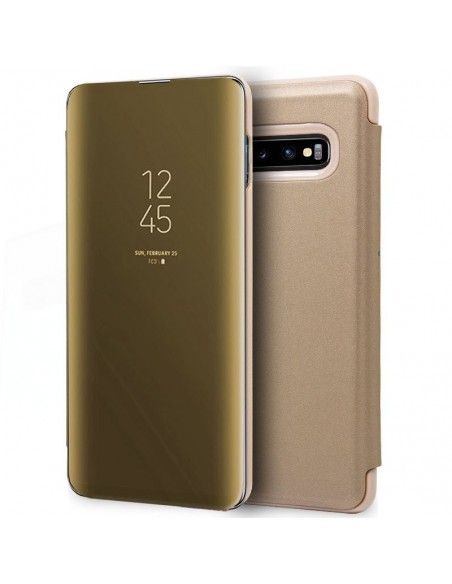 Funda libro soporte Samsung G973 Galaxy S10 Clear View dorada