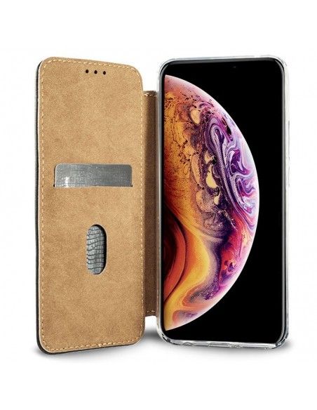 Funda libro soporte TPU iPhone XS Max polipiel marrón
