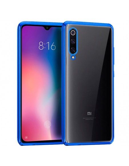 Carcasa TPU transparente Xiaomi Mi 9 borde metalizado azul