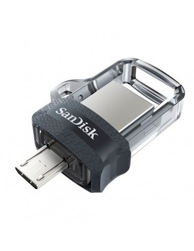 Pendrive 32GB USB 3.0 microUSB OTG SanDisk Dual Drive m3.0 retráctil llavero negro transparente