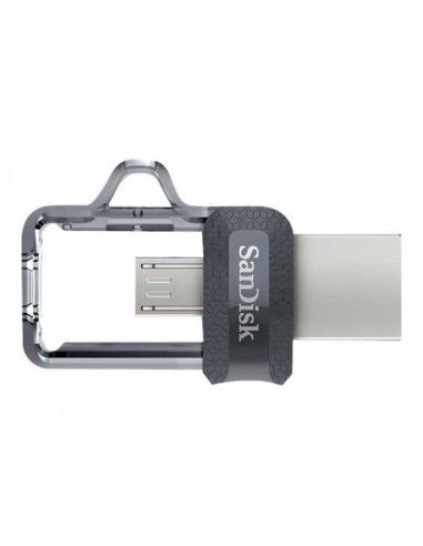 Pen Drive 32GB USB 3.0 microUSB OTG SanDisk Dual Drive retráctil llavero negro transparente