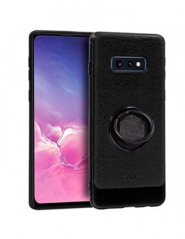 Carcasa reforzada TPU Samsung G970 Galaxy S10e tacto piel + anilla negra