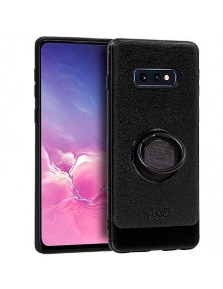 Carcasa reforzada TPU Samsung G970 Galaxy S10e tacto piel + anilla negra