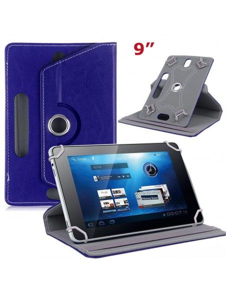 Funda soporte giratorio universal tablets 9'' pulgadas polipiel azul