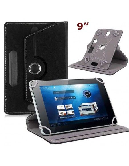 Funda soporte giratorio universal tablets 9'' pulgadas polipiel negra