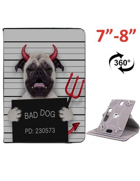 Funda soporte giratorio universal tablets 7 - 8'' pulgadas diseño Bad Dog