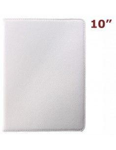 Funda soporte giratorio universal tablet 10" pulgadas polipiel blanca