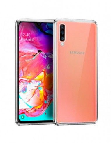 Carcasa TPU transparente Samsung A705 Galaxy A70 borde metalizado plata