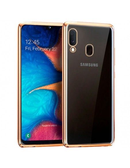 Carcasa TPU transparente Samsung A202 Galaxy A20e borde metalizado dorado