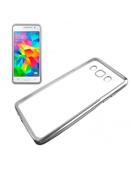 Carcasa TPU transparente Samsung G530 Galaxy Grand Prime borde metalizado plata