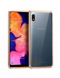Carcasa TPU transparente Samsung A105 Galaxy A10 borde metalizado dorado