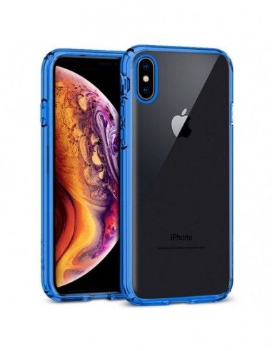 Carcasa TPU transparente iPhone XS Max borde metalizado azul