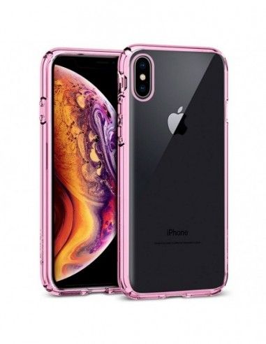 Carcasa TPU transparente iPhone XS Max borde metalizado rosa