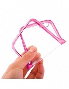 Carcasa TPU transparente iPhone XS Max borde metalizado rosa 2