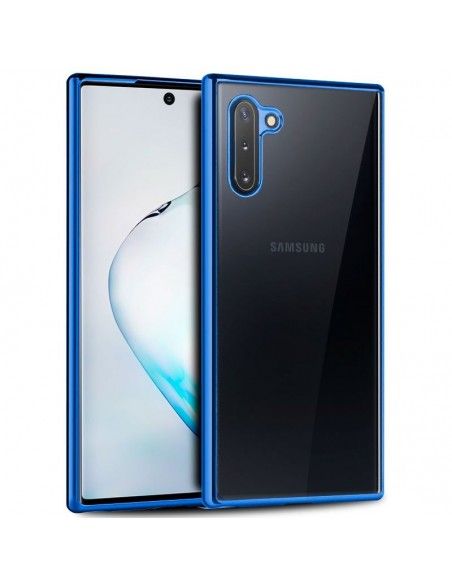 Carcasa TPU transparente Samsung N970 Galaxy Note 10 borde metalizado azul