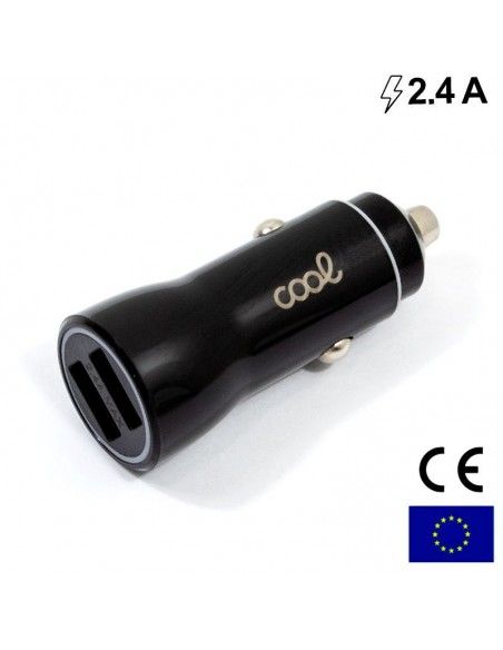 Cargador mechero coche universal doble toma USB negro 2.4 Amp