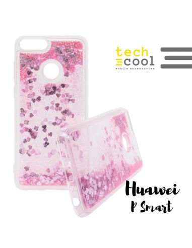 Carcasa TPU gel purpurina Huawei P Smart transparente Corazones rosa