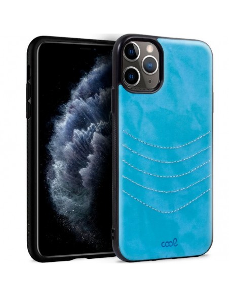 Carcasa TPU símil piel iPhone 11 Pro diseño bordado celeste