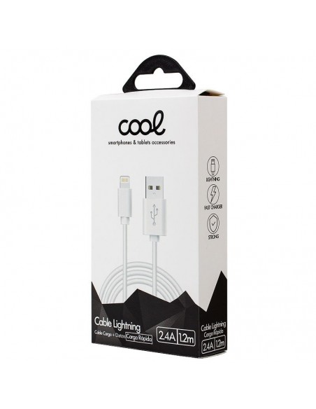 Cable USB iPhone 5 / 6 / 7 / 8 / 8 Plus / iPhone X / iPad (Compatible test OK) COOL 1,2 m blanco