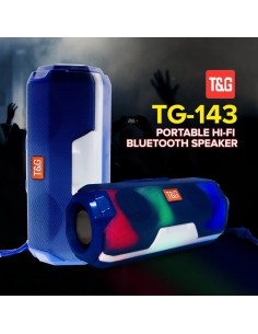 Altavoz bluetooth estéreo con luces LED T&G prisma hexagonal TG-143 azul (2x 5W)