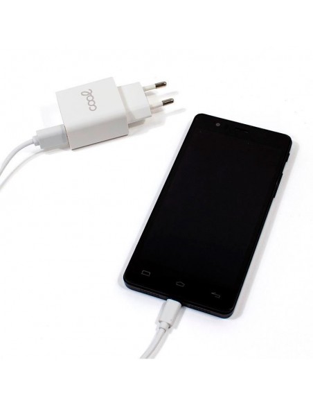 Cargador de red conector tipo C universal 3Amp (Carga rápida) COOL Kit 2 en 1 blanco