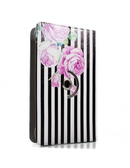 Funda polipiel soporte giratorio universal tablets 9,7 - 10'' pulgadas panorámica diseño Flores
