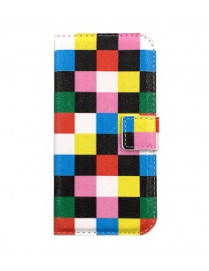 Funda libro cartera soporte rígido Samsung Galaxy S4 Mini diseño Recuadros