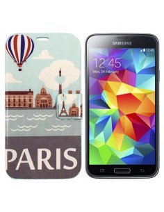 Funda libro cartera Samsung Galaxy S5 diseño Paris Celeste