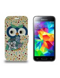 Funda libro soporte cartera Samsung G800 Galaxy S5 Mini diseño Búho Lunares