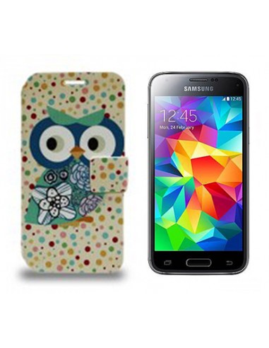 Funda libro soporte cartera Samsung G800 Galaxy S5 Mini diseño Búho Lunares